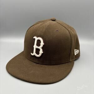 Boston Red Sox Fitted Hat Size 7 3/8 Brown New Era 59fifty Baseball